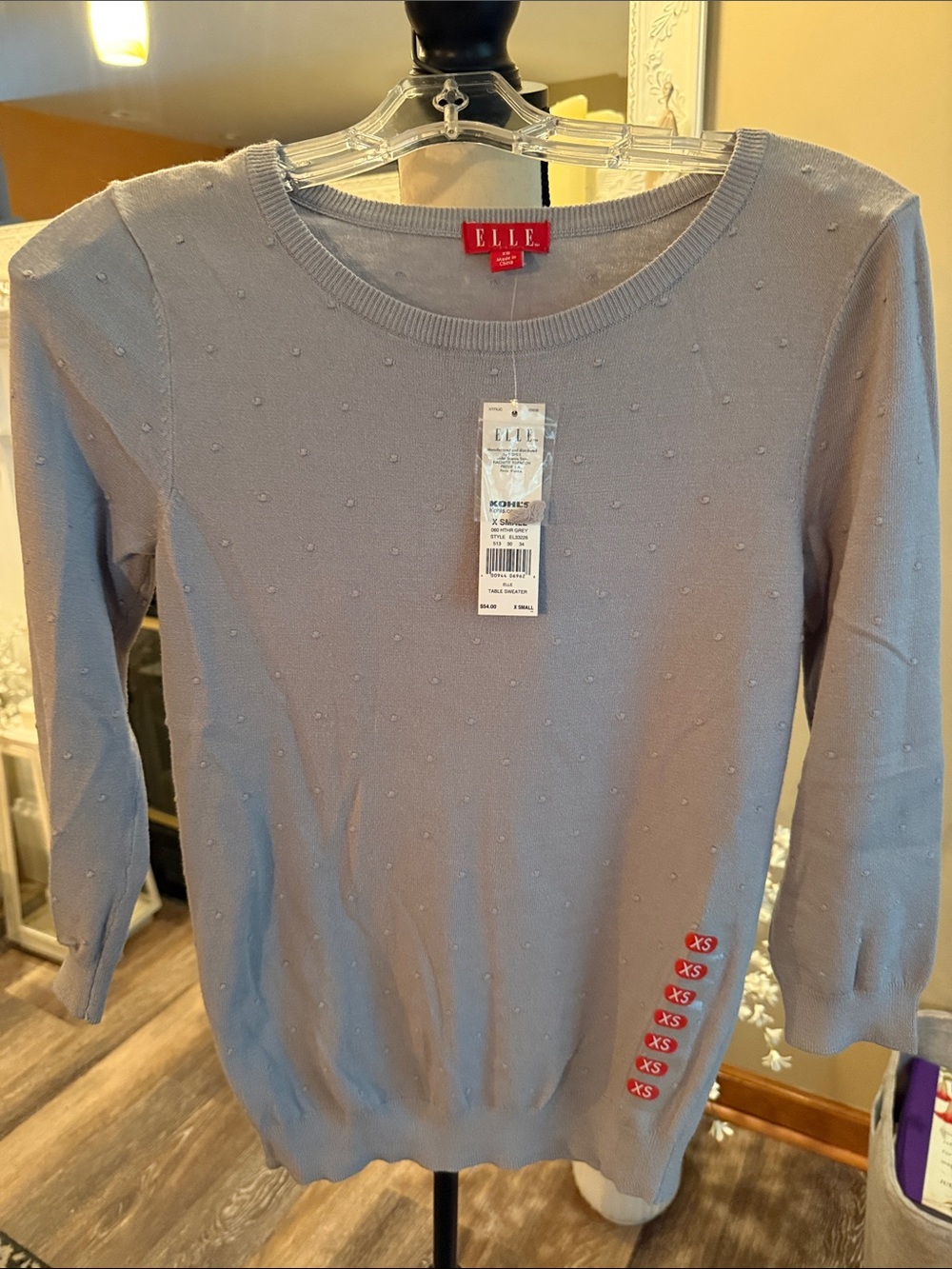 ELLE Light Gray Dot-Detail Long Sleeve Knit Top